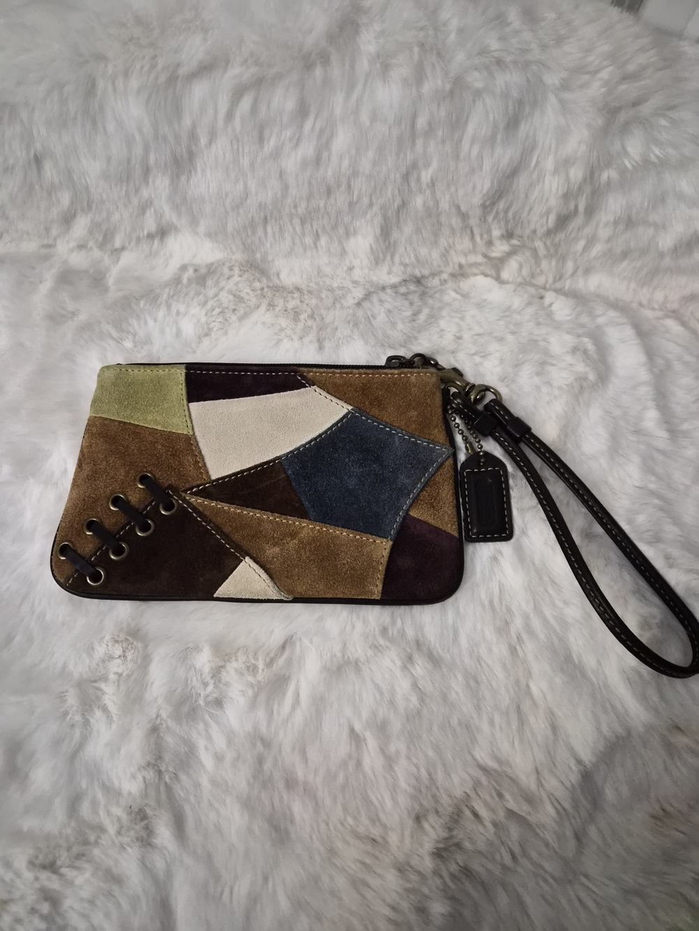 Coach Patchwork Suede Multicolor Wristlet